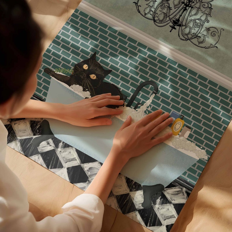 Retro Bathroom Cat Poster, Funny Restroom Wall Art, Black Cat and Sink Print, Cat Lover Gift, Bathroom Animal Wall Decor, DIGITAL DOWNLOAD image 4