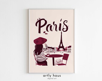 Coffee Break in Paris Poster Solo | Paris Eiffel Tower Art Print | France Travel Art | French Rose | DIGITAL DOWNLOAD