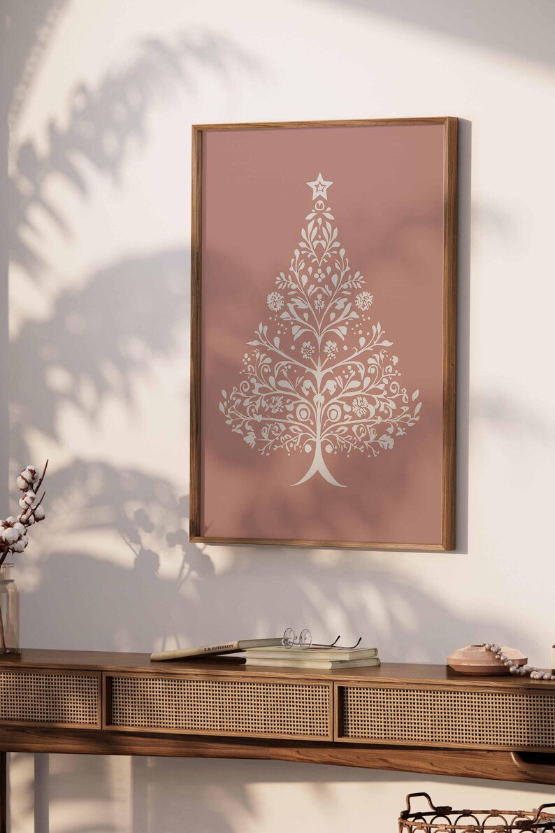 Neutral Christmas Tree Print Elegant Holiday Wall Art Minimalist Xmas