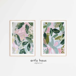 Dúo de pósteres de la colección Spring Bloom Art / Póster botánico abstracto rosa / Impresiones de flores y jardines / Juego de 2 pósteres / DESCARGA DIGITAL