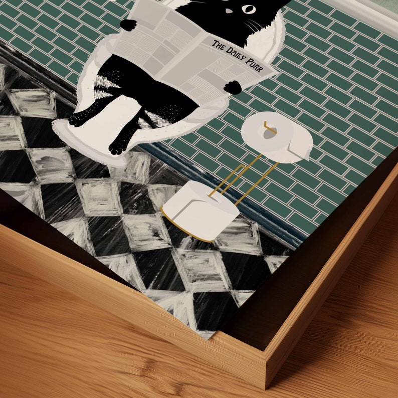 Retro Bathroom Cat Poster, Funny Restroom Wall Art, Black Cat and Sink Print, Cat Lover Gift, Bathroom Animal Wall Decor, DIGITAL DOWNLOAD image 5
