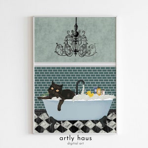 Retro Bathroom Cat Poster, Funny Restroom Wall Art, Black Cat and Sink Print, Cat Lover Gift, Bathroom Animal Wall Decor, DIGITAL DOWNLOAD image 7