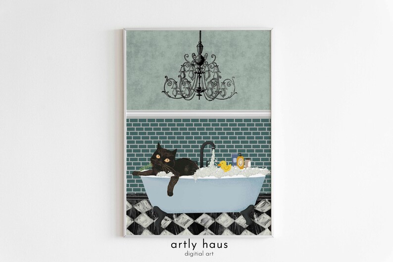 Retro Bathroom Cat Poster, Funny Restroom Wall Art, Black Cat and Sink Print, Cat Lover Gift, Bathroom Animal Wall Decor, DIGITAL DOWNLOAD image 7