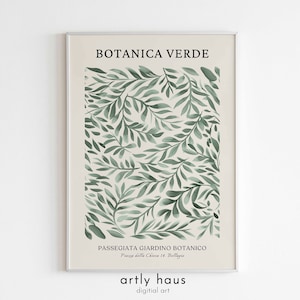 Botanica Verde ポスター ソロ | 抽象的な葉のプリント | ウィリアム モリスにインスパイアされたポスター | 植物と花のモチーフ | デジタル ダウンロード
