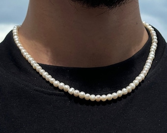 Collier de perles d’eau douce | Véritable collier de perles d’eau douce | Bijoux d’été | Accessoire streetwear | Taille réglable | Idée cadeau pour hommes