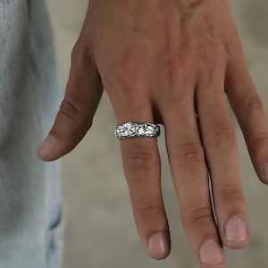 Zilveren ring voor heren - Moderne abstracte ring - Statement ring met textuur - Unieke streetwear sieraden - Ring voor heren - Cadeau-idee