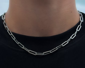 Paperclip Chain Men Silver | Link Necklace Silver | Streetwear Chain | Gift for Him | Stainless Steel Jewelry | Gift Idea for Men