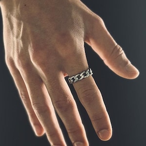 Anello in argento con maglie cubane | Anello in argento da uomo | Taglia 7-11 | Anello cubano da uomo | Anello importante | Idea regalo da uomo | Anello streetwear da uomo | Stile cubano