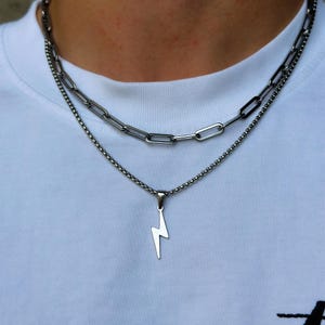Chaîne éclair en argent | Collier 2,5 mm | Pendentif éclair | Collier en argent pour homme | Bijoux streetwear uniques | Idée cadeau