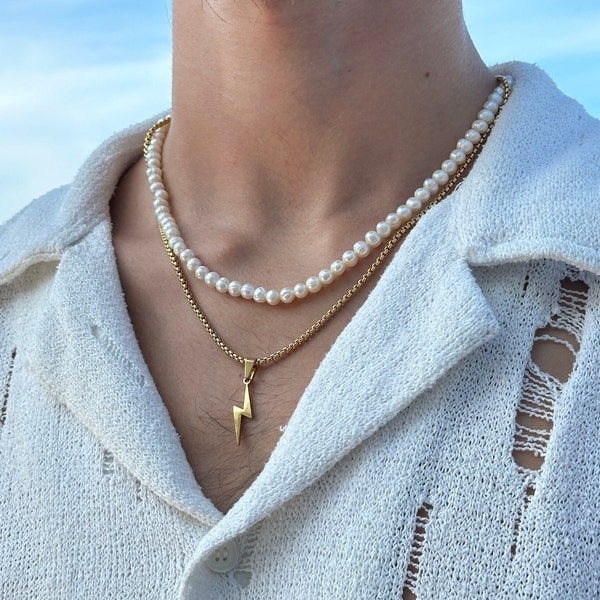 18K Gold Lightning Necklace | 2.5mm Box Chain | Bolt Flash Chain for Men | Minimalistic Jewelry | Streetwear Jewelry