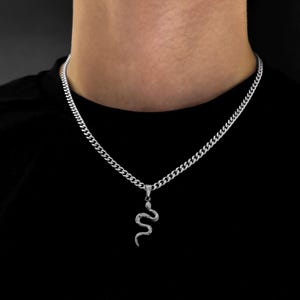 Silver Snake Chain | 4 mm Cuban Link Necklace | Vintage Serpent Necklace | Minimalist Jewelry Men | Streetwear Accessory | Gift idea