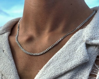 Cuban Link Chain Silver | 4mm Cuban Necklace Men | Streetwear Jewelry | Silver Miami Link Chain Men | 50-60cm Size | Gift Idea Men