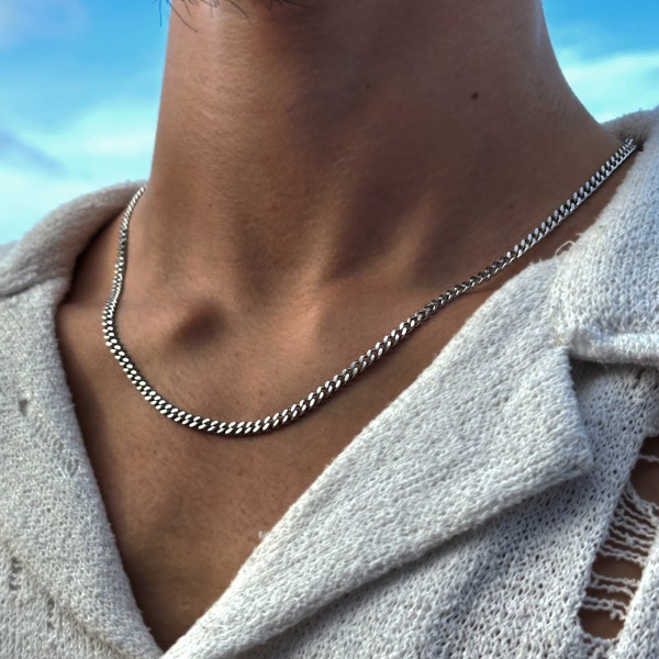 Cadena de eslabones cubanos de plata | Collar Cubano 4 mm Hombre | Joyería urbana | Cadena de eslabones Miami plateada para hombre | Tamaño de 50-60 cm | Idea de regalo para hombres