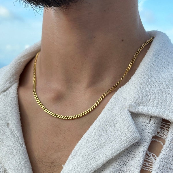 Cuban Link Chain Gold | 4mm Cuban Necklace Gold | Miami Curb Chain | Gold Jewelry Men | Streetwear Jewelry | 50-60cm Size | Gift Idea Men