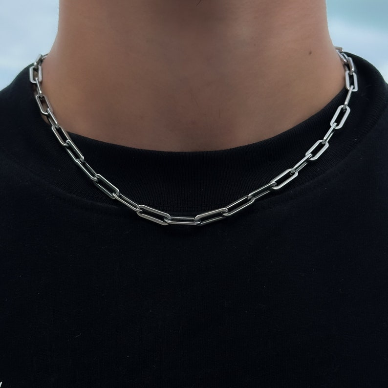 Paperclip Chain Men Silver Link Necklace Silver Streetwear Chain Gift for Him Stainless Steel Jewelry Gift Idea for Men Bild 1