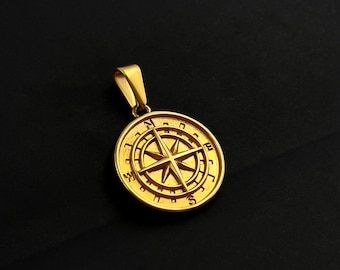 Colgante Brújula de Oro de 18 Quilates | Encanto de la estrella del norte de oro | Medallón de brújula dorada de acero inoxidable | Amuleto Brújula Colgante de Oro | Joyería urbana