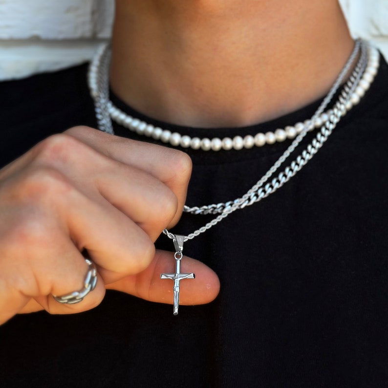 Jesus Cross Rope Chain Silver 2mm Twisted Rope Necklace Jesus Cross ...