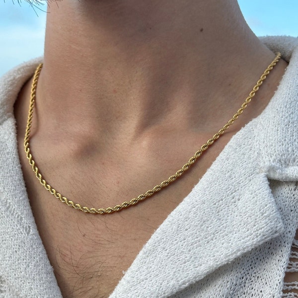 Twisted Rope Chain Gold | 3mm Rope Necklace Men | 18K Gold Necklace | Streetwear Chain Men | Gold Jewelry | 50-60cm Size | Gift Idea Men