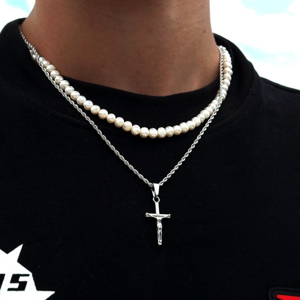 Jesus Cross Rope Chain Silver | 2mm Twisted Rope Necklace | Jesus Cross Necklace Pendant | Minimalistic Chain Men | Confirmation Cross