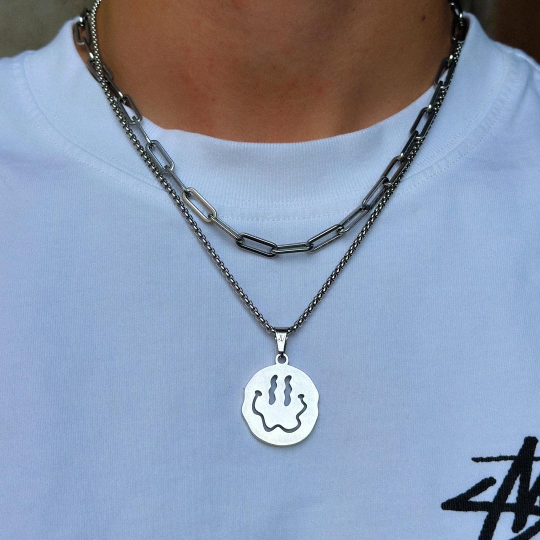 Simley With Chain Smiley Chain Silver | 2.5mm Box Necklace | Smiley Pendant | Silver ...