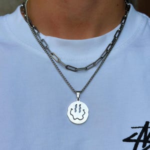 Smiley Chain Silver | 2.5mm Box Necklace | Smiley Pendant | Silver Necklace Men | Unique Streetwear Jewelry | Gift idea