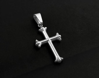 Colgante Cruz de Plata | Dije de cruz de acero inoxidable | Colgante de Cruz Religiosa de Plata | Streetwear Cruz Plata | Cruz de Jesús fiel