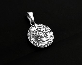 Silver Medusa Pendant | Stainless Steel Medusa Charm | Silver Snake Head Medallion | Unisex Silver Amulet | Vintage Snake Jewelry