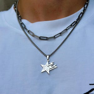 Star Chain Silver | 2.5mm Box Necklace | Star Pendant | Silver Necklace Men | Unique Streetwear Jewelry | Gift Idea