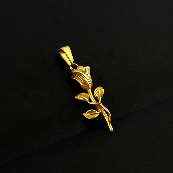 18K Gold Rose Pendant | Flower Pendant Gold | Rose Charm | Streetwear Jewelry | Romantic Accessory | Gift Idea