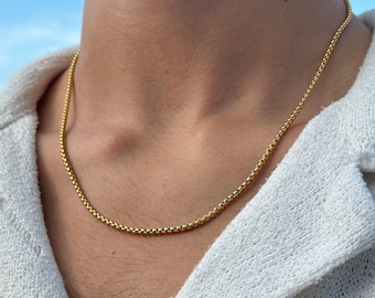 Cadena de caja de oro | Collar de caja de 2,5 mm para hombre | Cadena de oro minimalista | Collar Oro Hombre | Joyas de oro | Tamaño de 50-60 cm | Idea de regalo para hombres