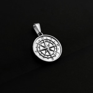 Ciondolo bussola in argento | Medaglione della stella polare | Gioielli streetwear unici | Impermeabile e non sbiadisce | Idea regalo