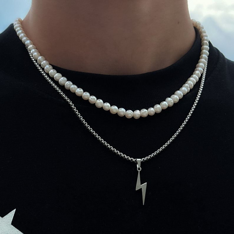 Silver Lightning Necklace 2.5mm Box Chain Men Thunderbolt Flash Chain Minimalistic Jewelry