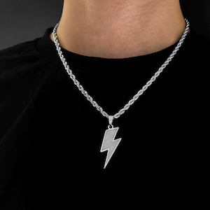 Chaîne éclair en argent | Collier en corde torsadée de 4 mm | Pendentif Foudre | Collier en argent pour homme | Bijoux streetwear uniques | Idée cadeau