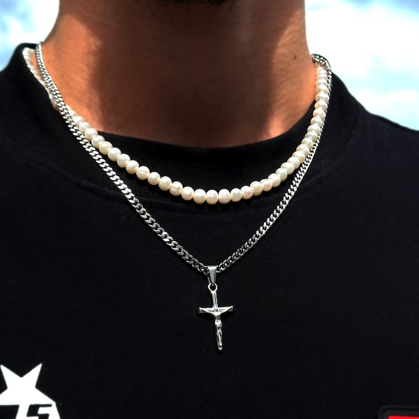 Jesus Cross Cuban Chain Silver | 4mm Cuban Link Necklace | Jesus Crucifix Pendant Necklace | Religious Jewelry | Confirmation Gift Idea