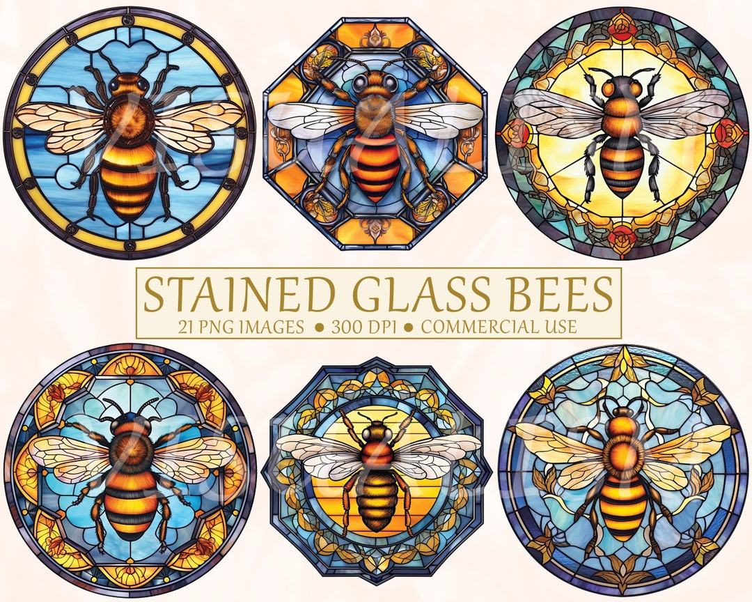 21 Stained Glass Bee Pngs for Stained Glass Window Hangings, Stained ...