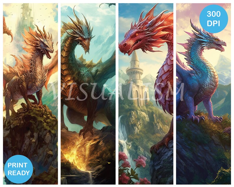 Printable Magical Dragons Digital Paper Fantasy Dragon - Etsy