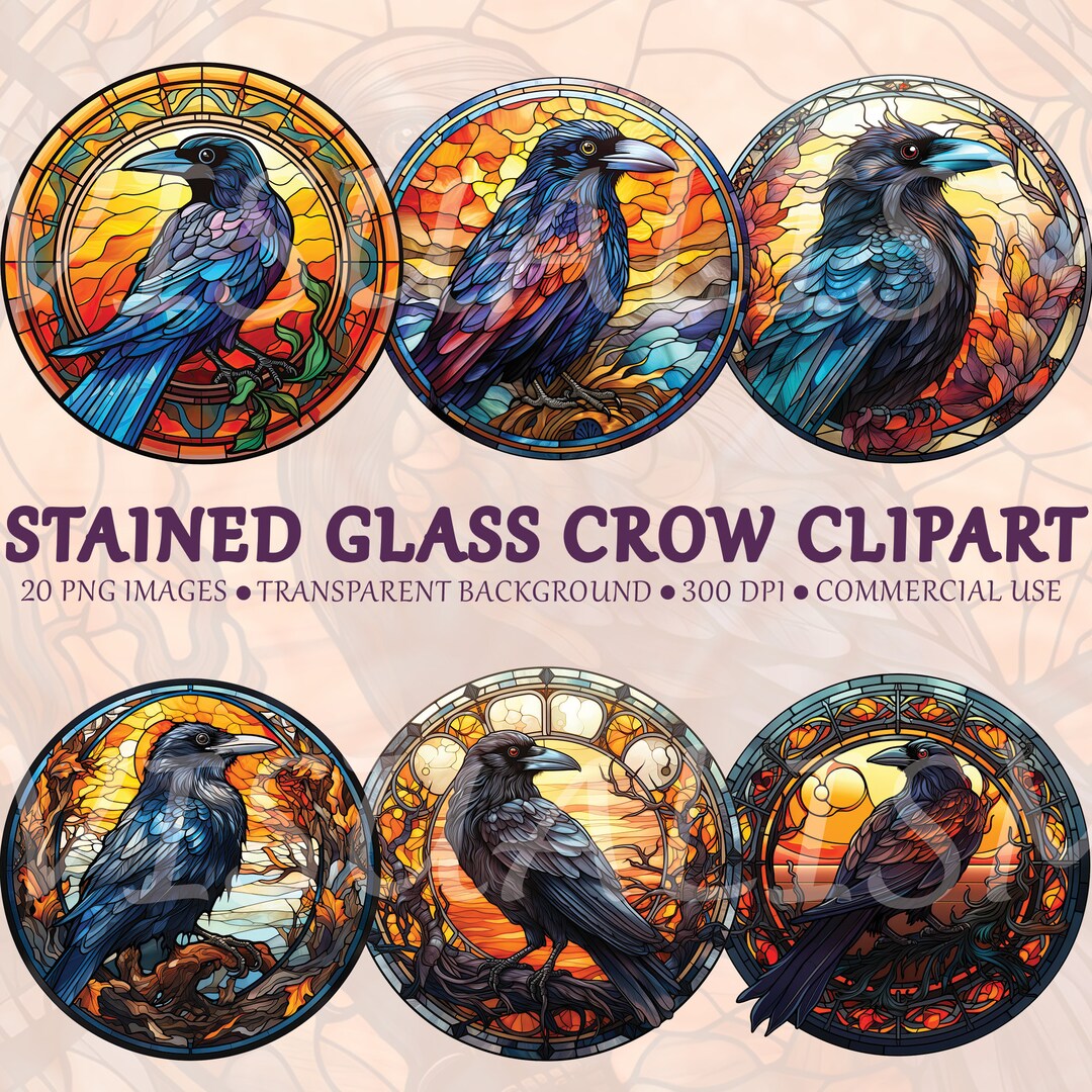 20 Stained Glass Crow Halloween Junkjournaling Stainedglass Etsy
