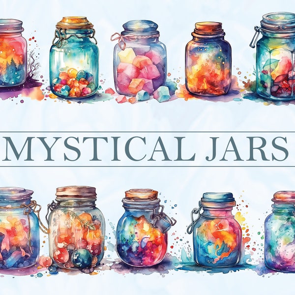 MYSTICAL JAR WATERCOLOR, Digital Downloads, Mystical Jar Clipart, Mystical Jar Png, Magic Jar art, Mystical Jar prints, Sublimation