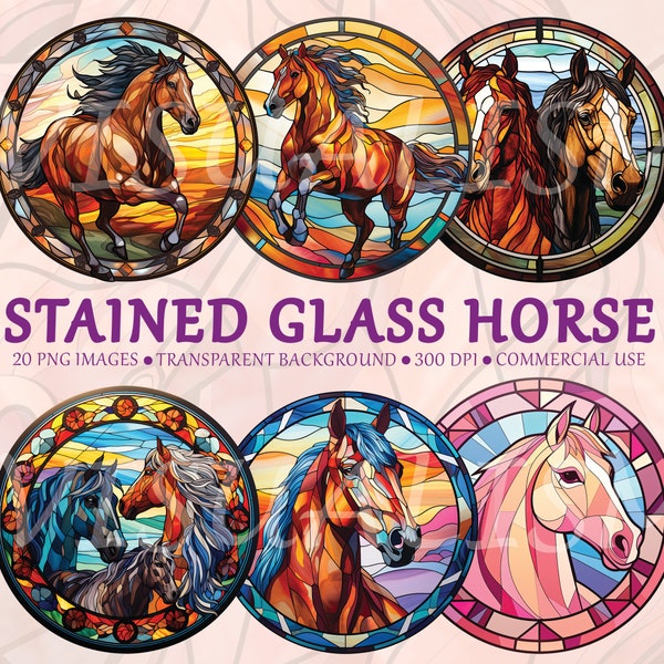 20 stained glass horse pngs for stained glass window hanging, stained glass pattern, horse stained glass window cling png, horse sublimation