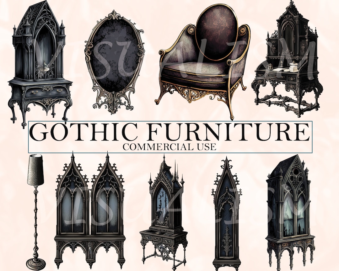 34 GOTHIC FURNITURE CLIPART, Digital Downloads, Gothic Clipart, Gothic