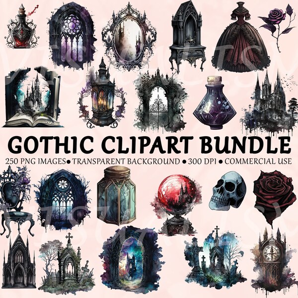 Gothic Clipart Bundle, plus de 250 téléchargements numériques gothiques, Clipart gothique pour le scrapbooking et la journalisation indésirable, Utilisation commerciale