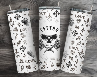 Tattoo Tumbler Wrap Skull Tumbler Cadeau voor tatoeëerder Schedel en Tattoo PNG Tattoo Patroon Sublimatie Tattoo Sublimatie Tattoo 20oz