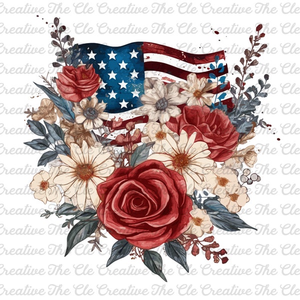 Red White and Blue Flower Bouquet PNG Patriotic PNG 4th of July Flowers Sublimation 4th of July Sublimation American Flag Flowers