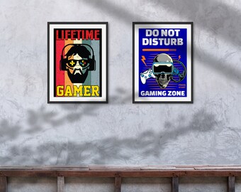 Level Up: Gamer Line Art - Impresión digital (paquete de 2)