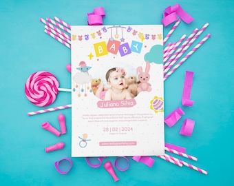 Dulce y elegante: invitación para baby shower en rosa y blanco