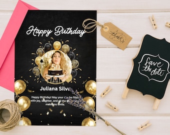 Elegante invitación digital para baby shower en negro y dorado