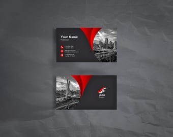 Plantilla de tarjeta de presentación moderna en rojo y negro / Diseño de tarjeta de presentación corporativa editable / Tarjeta de presentación digital profesional