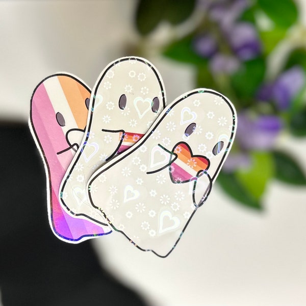 3 Cozy Ghost Lesbian Flag Holographic Stickers | pride laptop sticker| gifts for pride| gift for pride mom and dad| gift for pride child