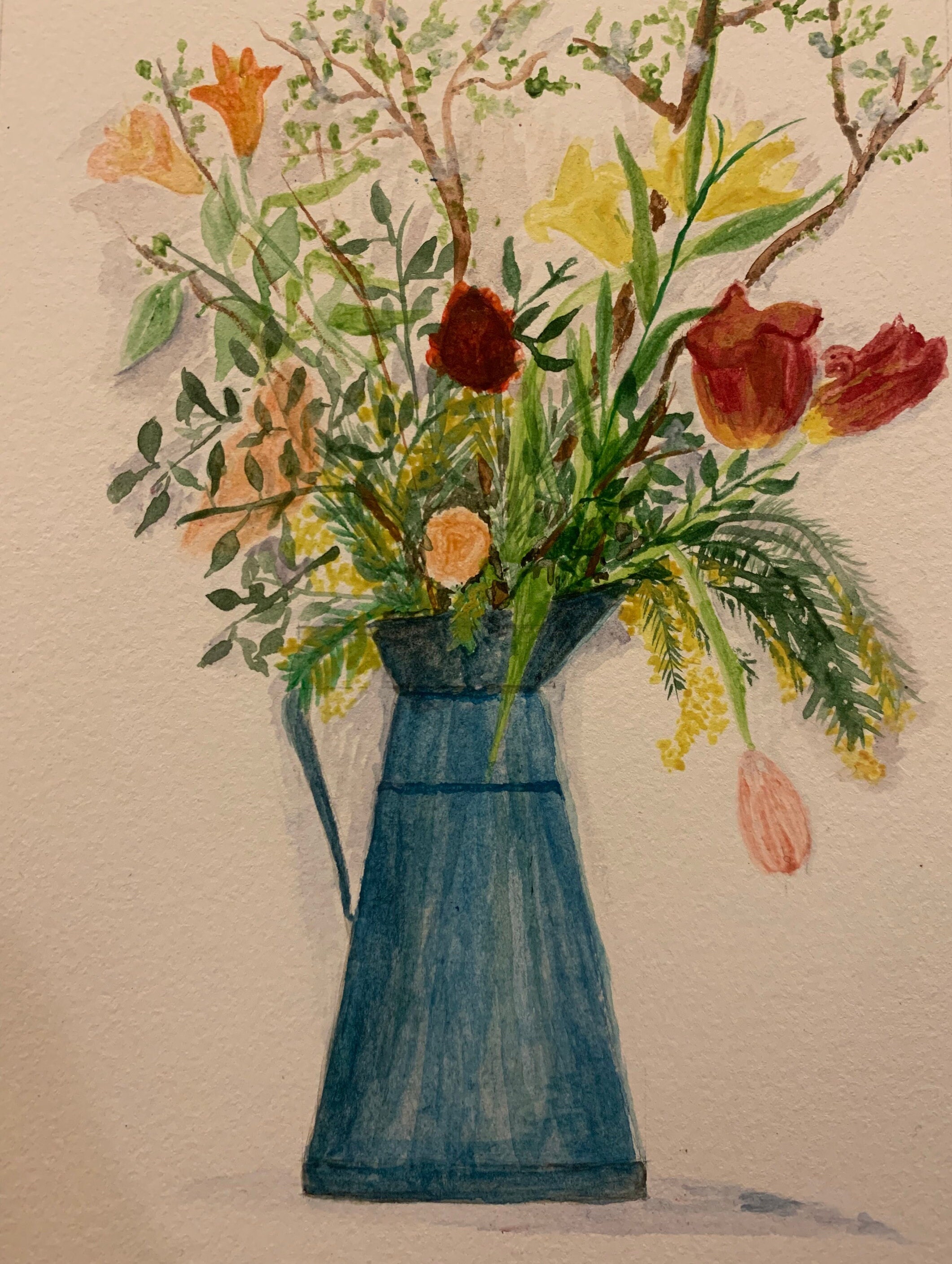 花瓶水彩画（額縁付） - Etsy 日本