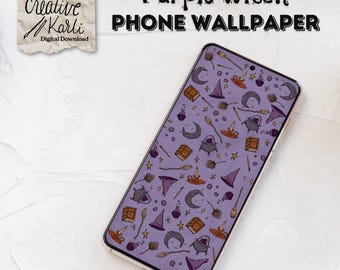 Purple Witch Cell Phone Wallpaper Digital Download, High-Res PNG & Jpeg